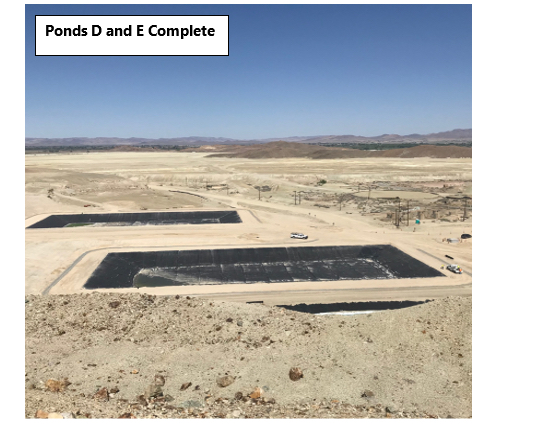 Picture of Ponds D and E completed. They are double-lined with HDPE liners and have a leak detection system.