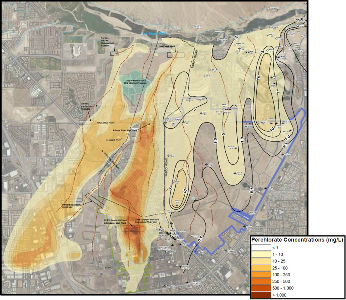 Graphic interpretation of the perchlorate plume south of the Las Vegas Wash.