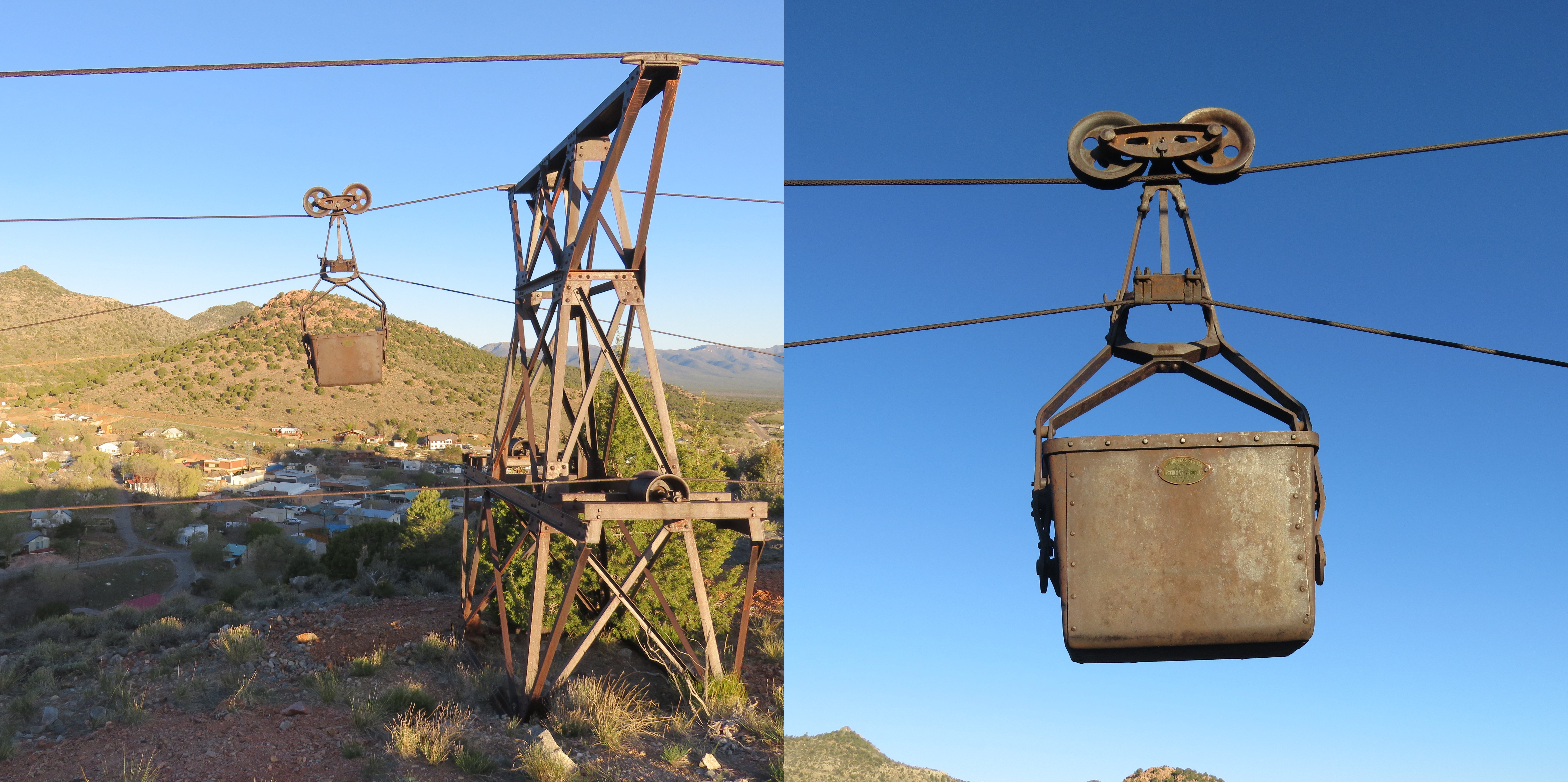Ore aerial tramway and ore bucket system was built in 1920 and operated until the early 1930s in Pioche, Lincoln County, NV.